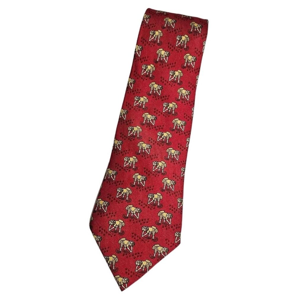 HERMÈS Men's 100% Silk Necktie LUXURY 7535 IA Red Chinese Rice Picker W:3.5" EUC